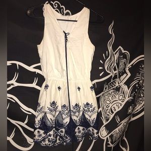 Short blue and white romper